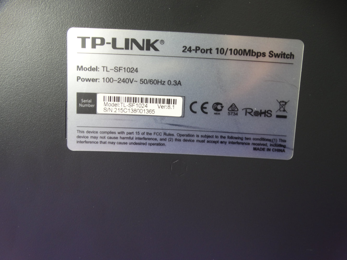 TP-Link TL-SF1024 24-Port 10/100Mbps Fast Ethernet Switch – Rackmount, Plug & Play
