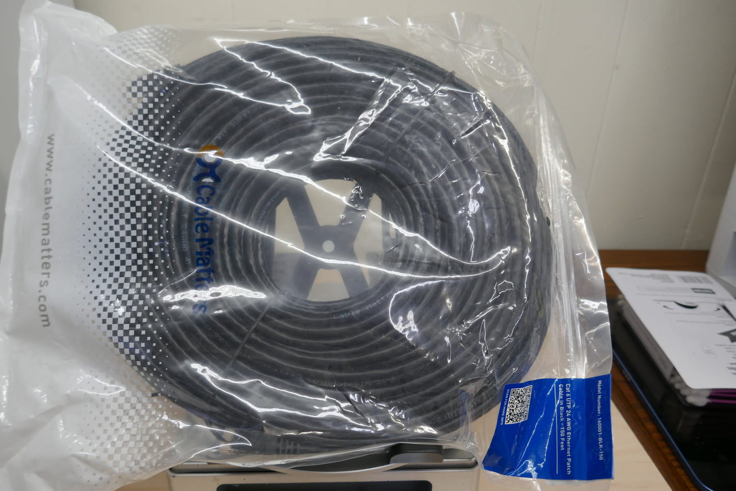 Cable Matters Cat6 Ethernet Cable (150ft, Black) – Snagless RJ45 Patch Cord, High-Speed LAN