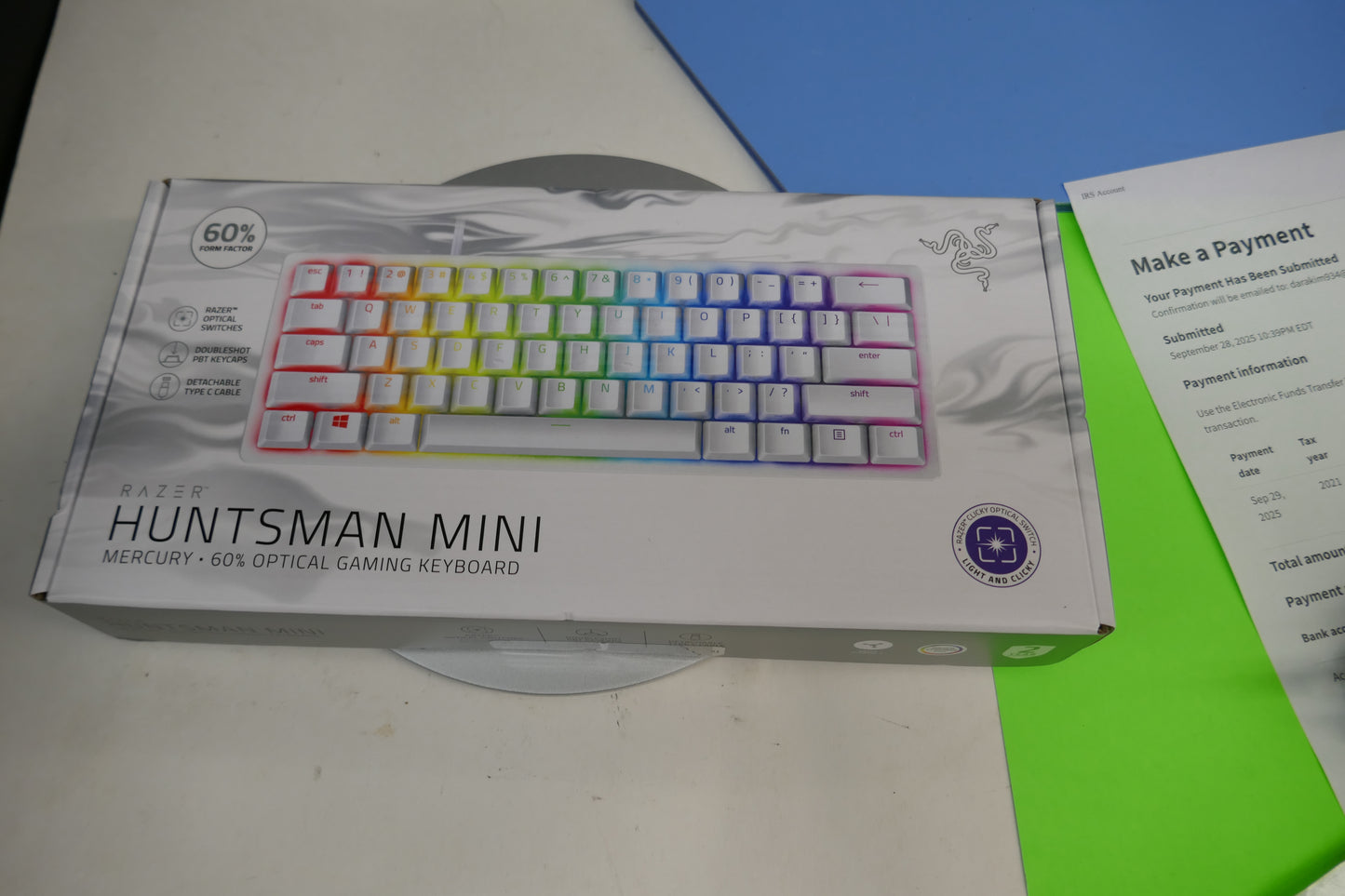 Razer Huntsman Mini Optical Gaming Keyboard (Mercury White) 60% – Clicky Purple Switches