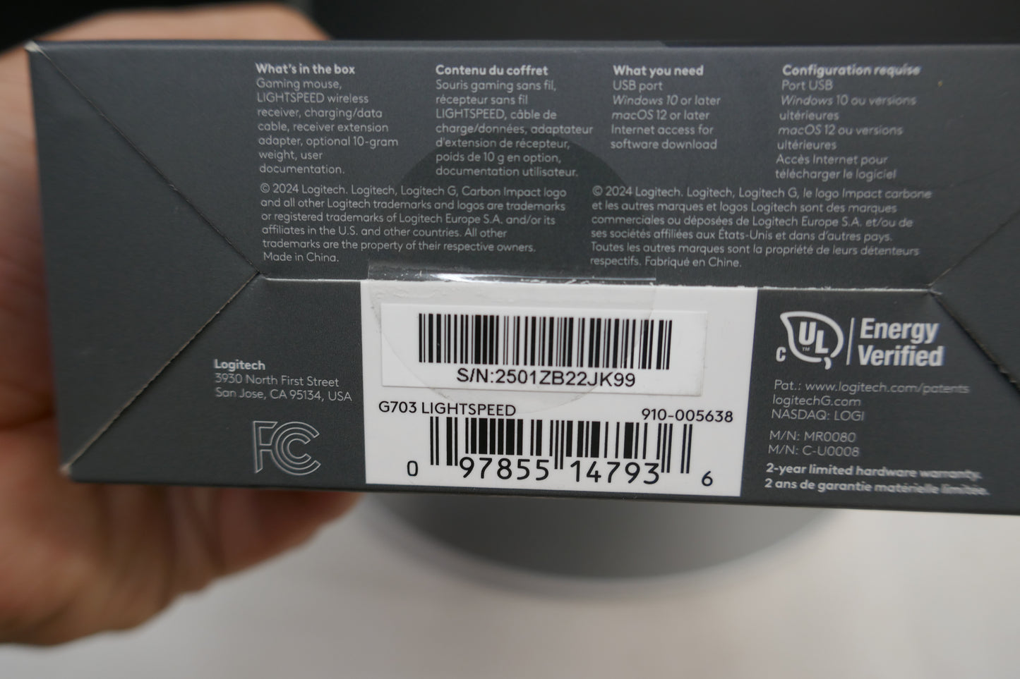 Logitech G703 (910-005638) Lightspeed Wireless Gaming Mouse – HERO Sensor, RGB, Rechargeable
