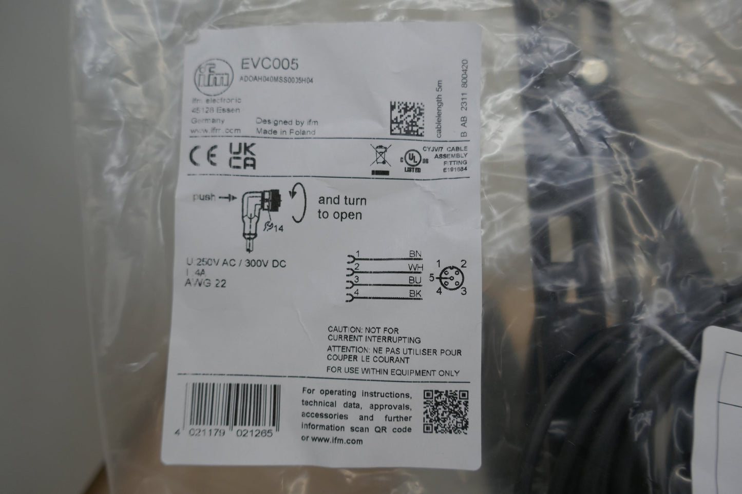 Ifm EVC005 Female 5-Pin Cordset Receptacle Industrial Connector - WeBuyElectronic