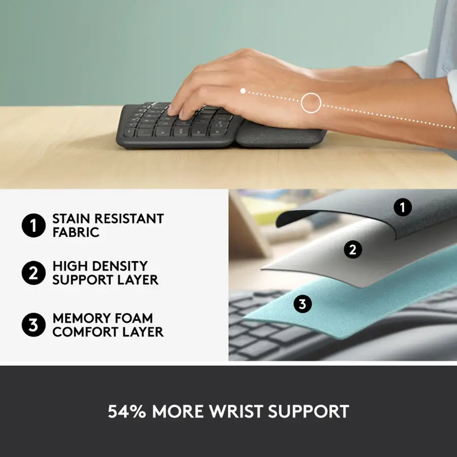 Logitech ERGO K860 Ergonomic Wireless Keyboard – Split Design, Palm Rest, Windows/Mac Compatible – Black