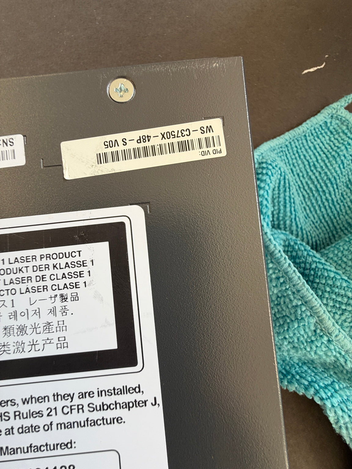 Cisco Catalyst 3750-X WS-C3750X-48P-S V05 Product Model Label