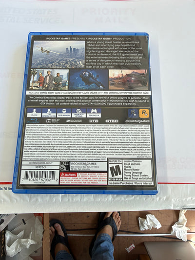 Grand Theft Auto V Premium Edition PlayStation 4 back cover and game details