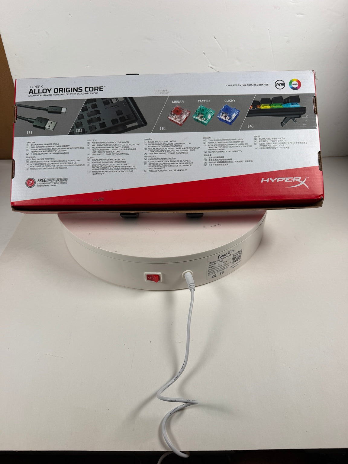 HyperX Alloy Origins Core mechanical keyboard rear packaging and features