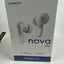 LINNER nova lite hearing aids retail packaging box, showing the product image of two light gray in-ear hearing aids on a white background with blue text.