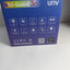The back of a blue and purple UniView Tri-Guard 30 camera box, showing feature icons, the UniView logo, and a QR code on a light gray surface.