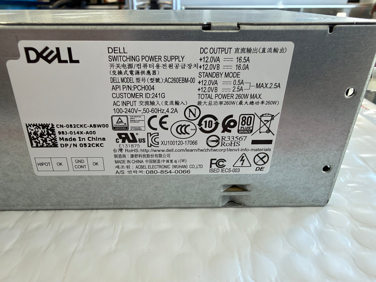 Dell 052CKC 260W power supply model label close-up