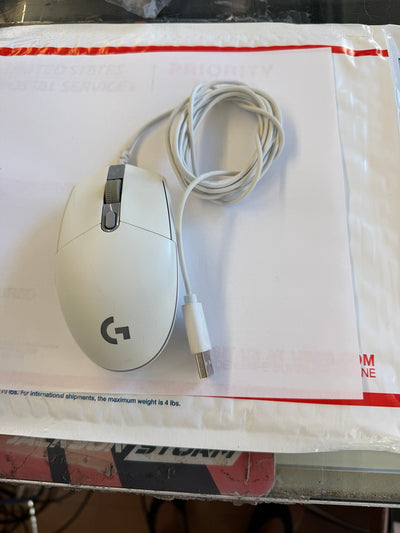 Logitech G203 LIGHTSYNC white wired gaming mouse with USB cable
