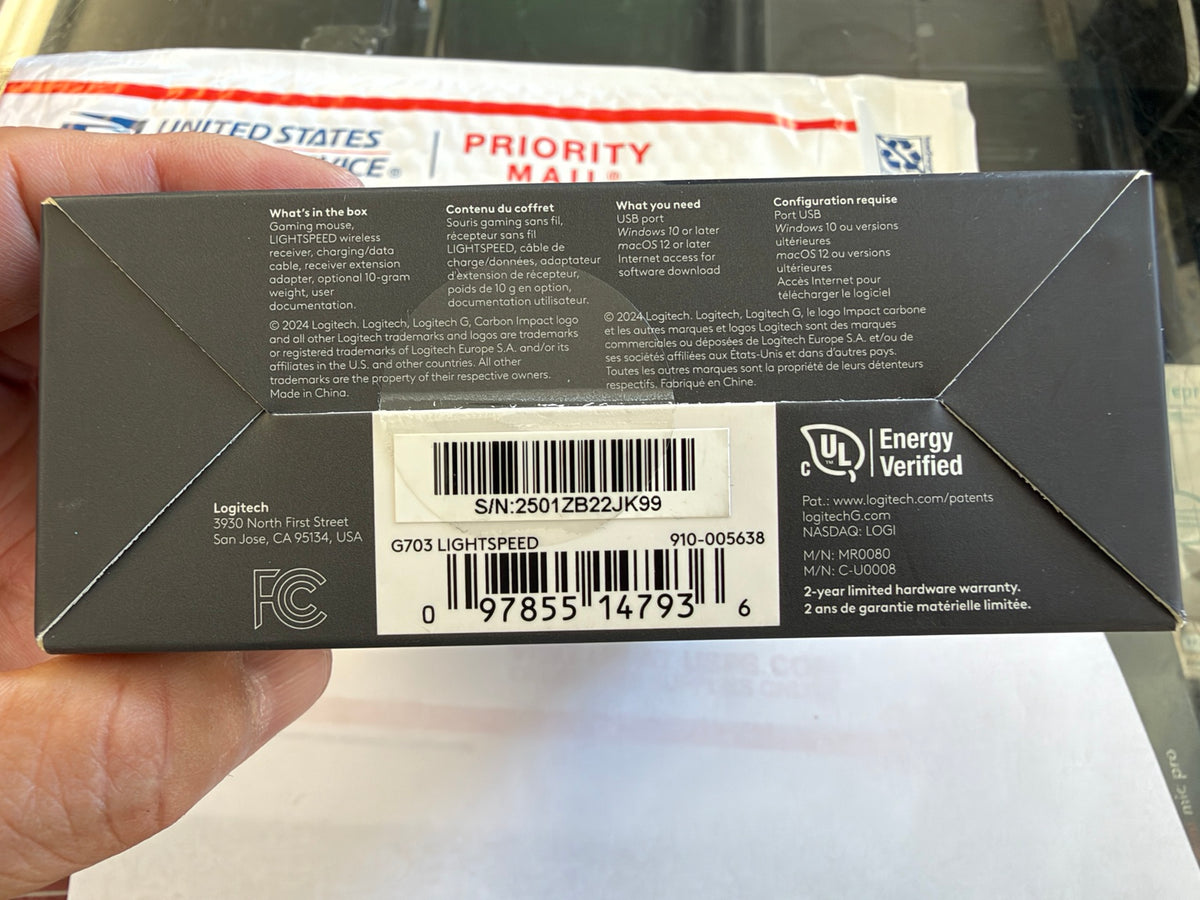 Logitech G703 LIGHTSPEED 910-005638 UPC 097855147936 label