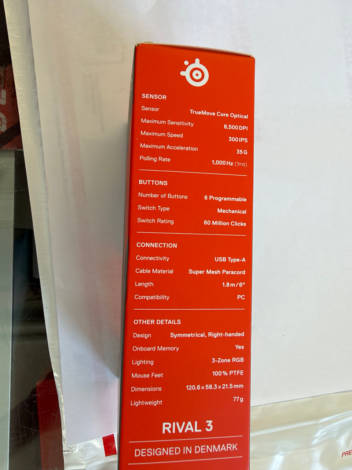 SteelSeries Rival 3 Gen 2 8500 DPI gaming mouse specifications