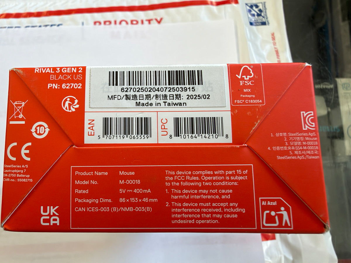 SteelSeries Rival 3 Gen 2 62702 product label