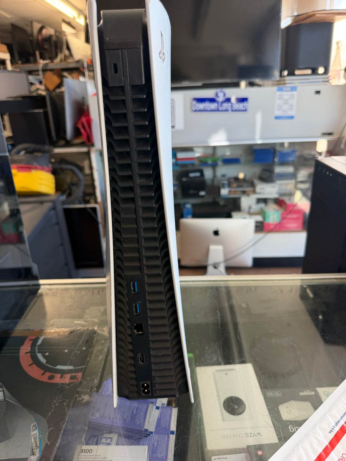 Sony PlayStation 5 CFI-1215A rear view showing HDMI, USB, Ethernet and power connections