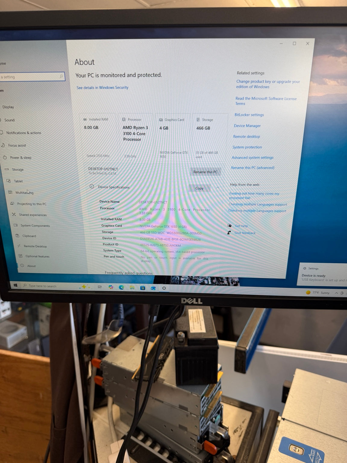Gaming desktop Windows system specifications AMD Ryzen 3 3100 8GB RAM GTX 1650