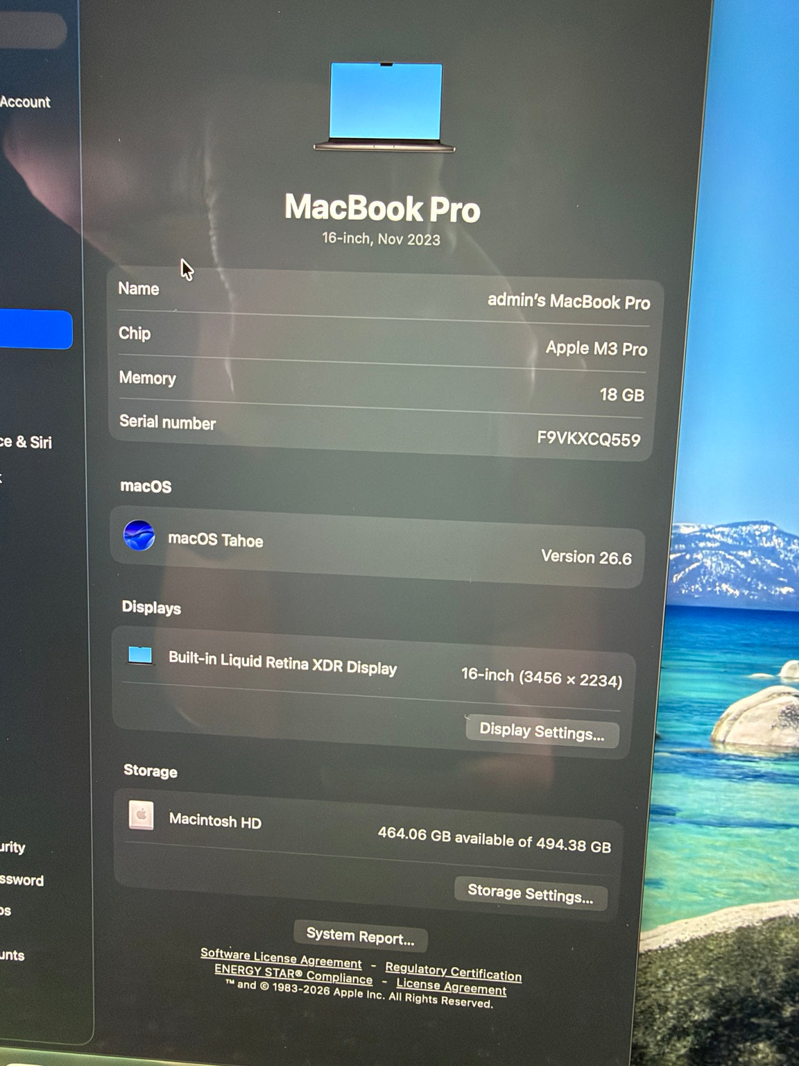 Apple MacBook Pro 2023 M3 Pro 18GB RAM 512GB SSD system specifications