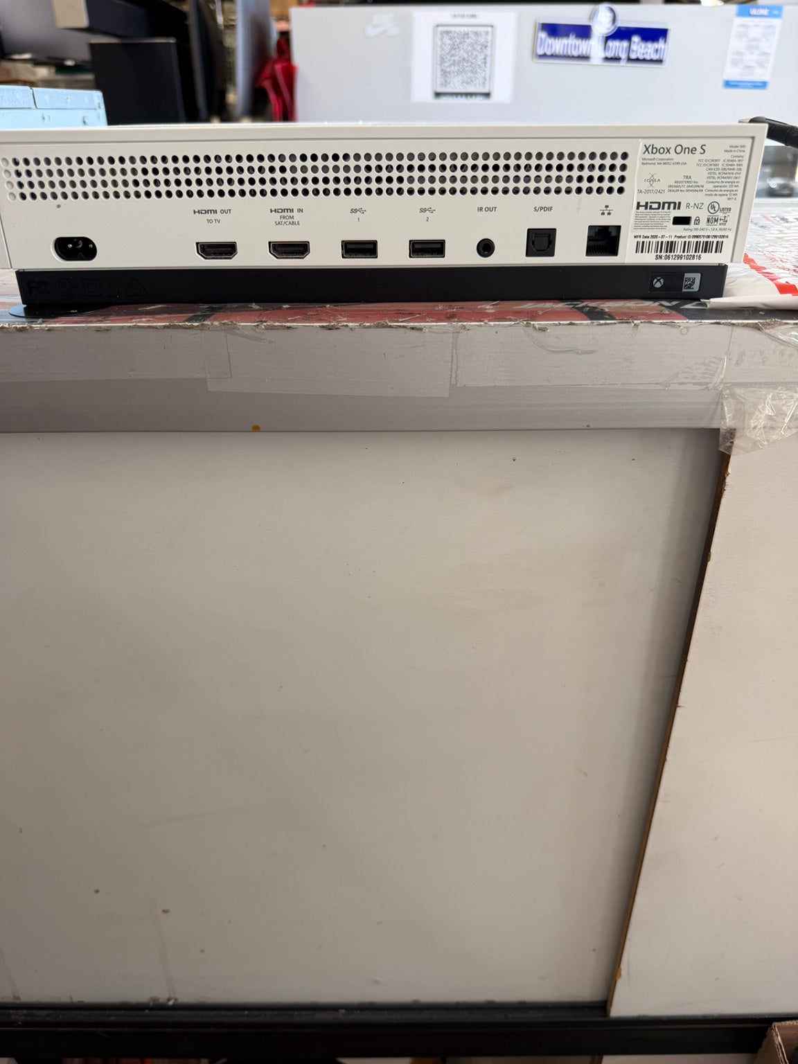 Microsoft Xbox One S rear HDMI USB Ethernet and audio ports