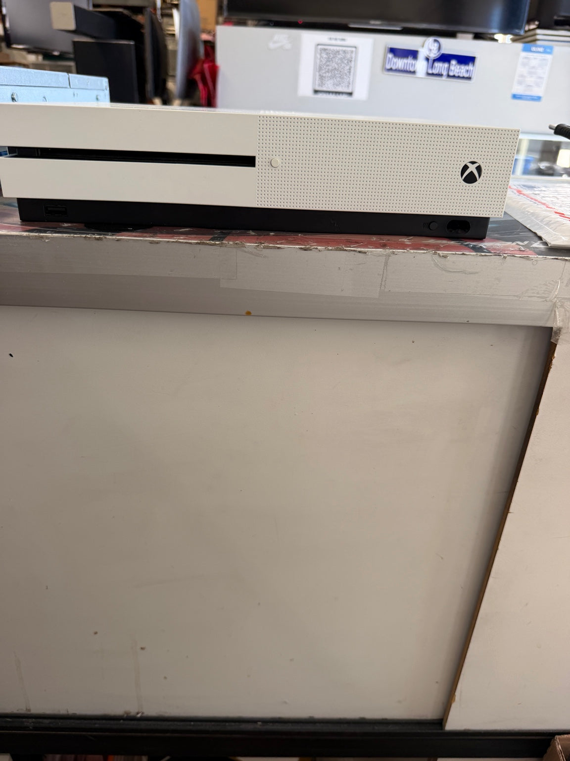 Xbox One S white console front power button and disc slot