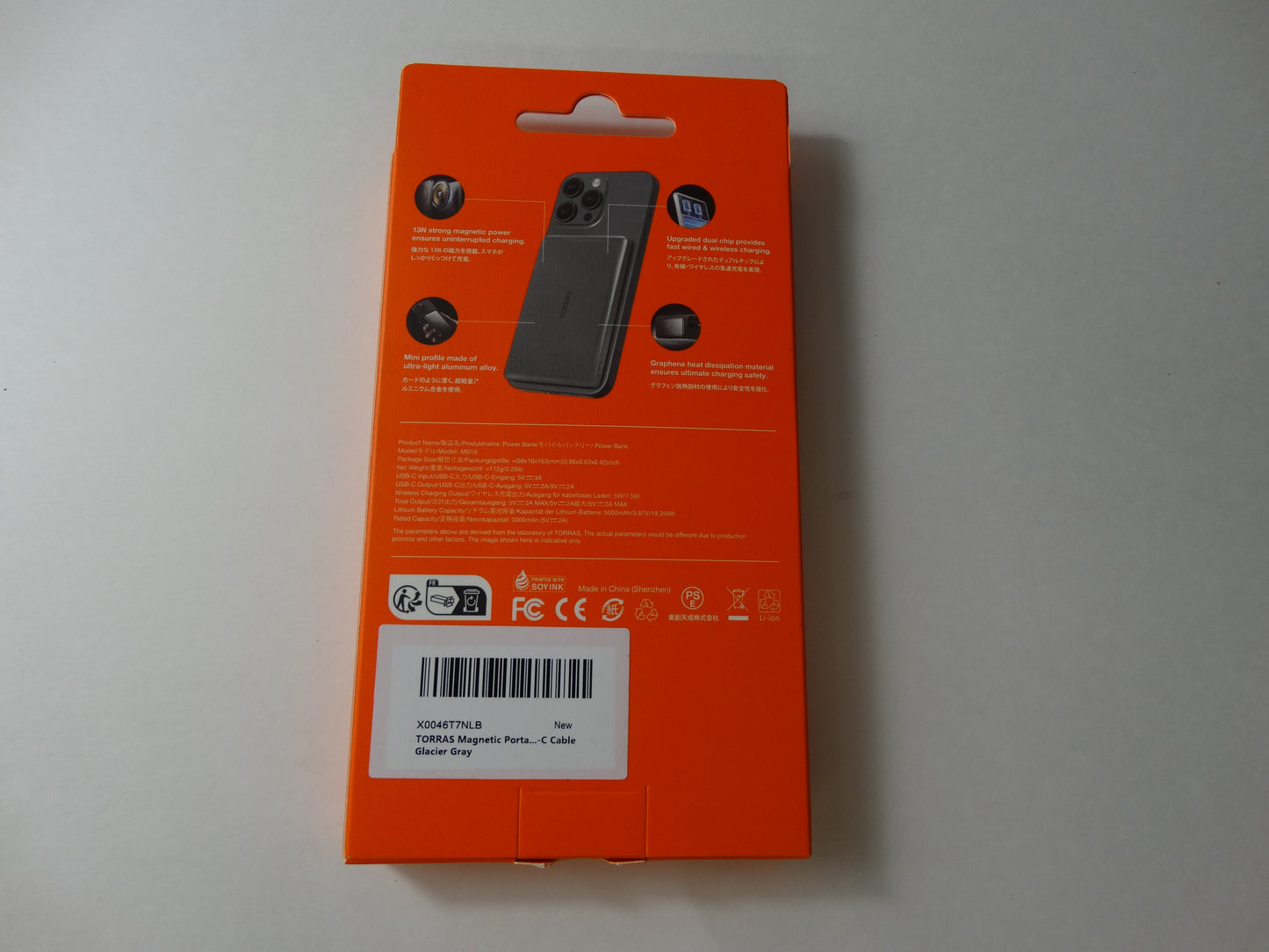 Torras Minimag Power Bank – 18W Fast Charging, 5000mAh, Glacier Gray