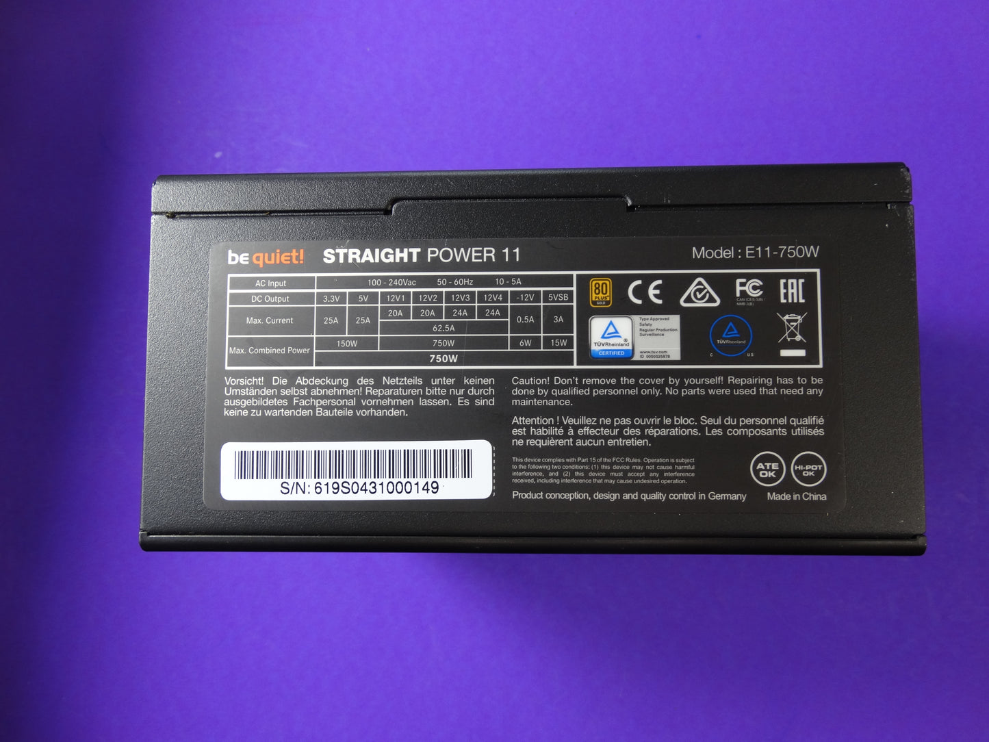 be quiet! Straight Power 11 750W 80 PLUS Gold Fully Modular Power Supply (E11-750W)