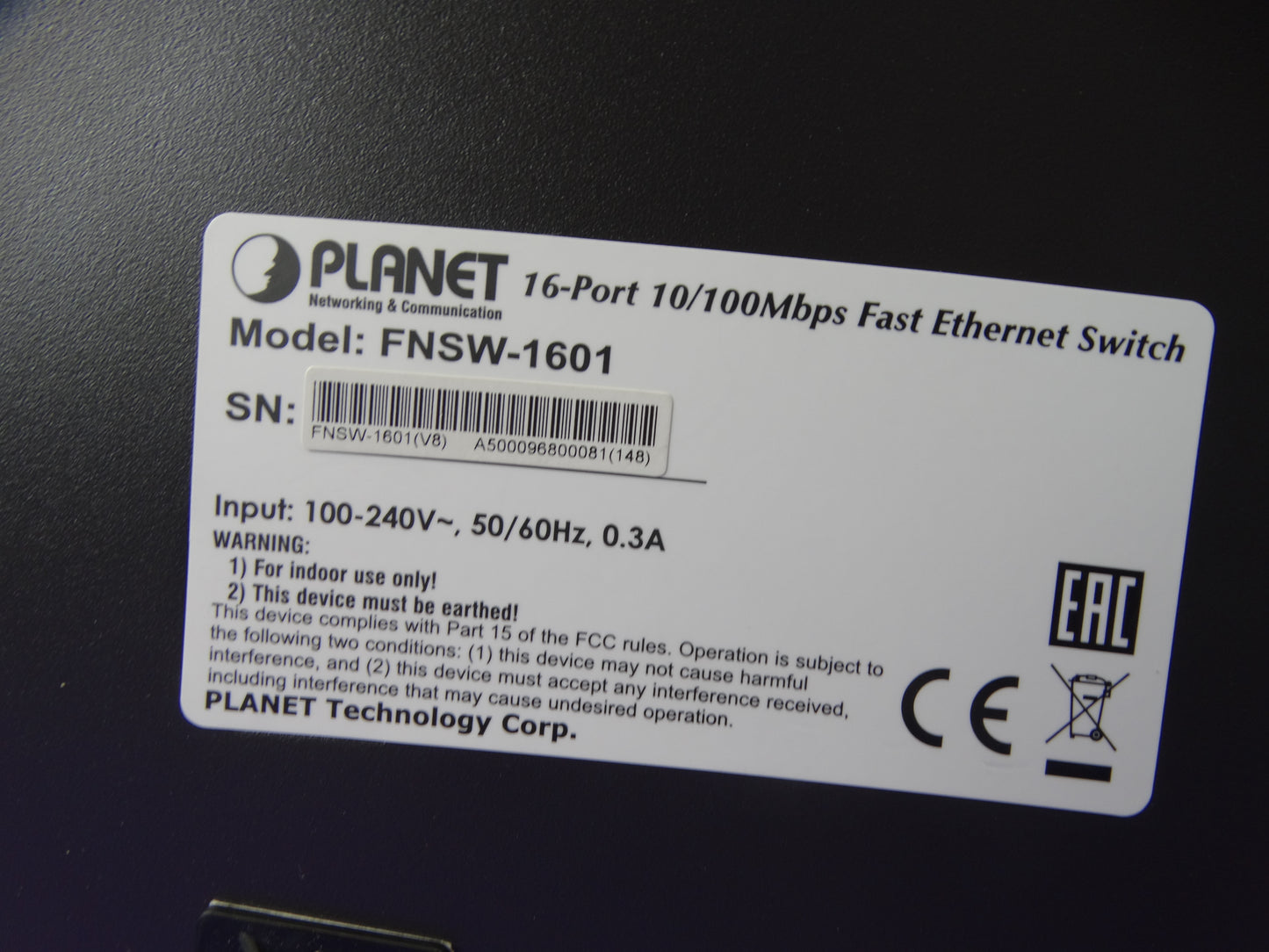PLANET FNSW-1601, a 16-Port 10/100Mbps Fast Ethernet Switch by PLANET Technology Corp.