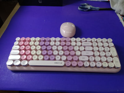 UBOTIE Wireless Keyboard and Mouse Set Pink Purple Retro Typewriter Style
