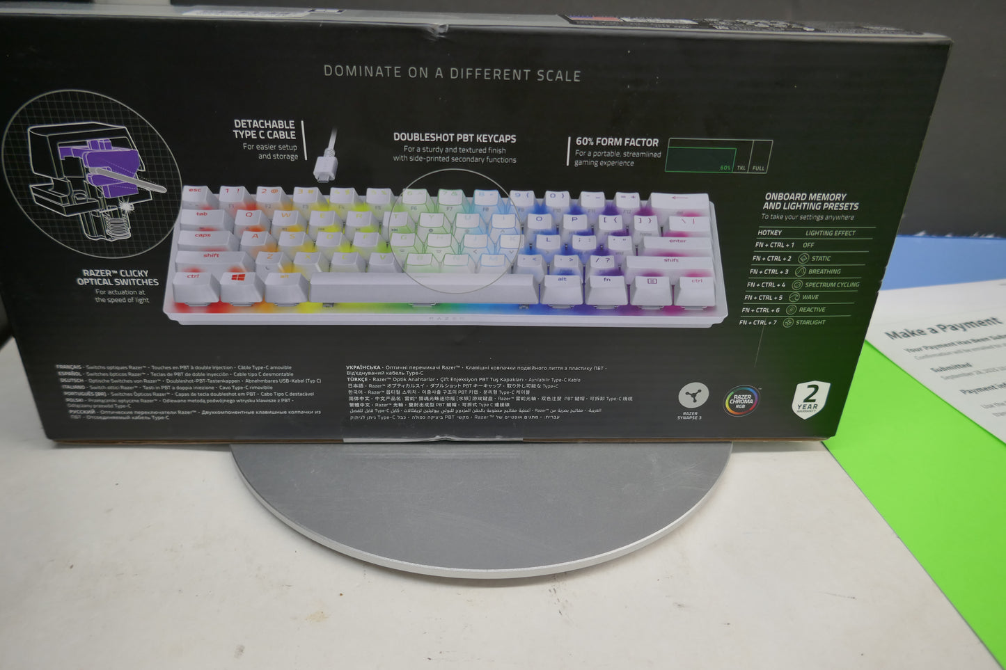 Razer Huntsman Mini Optical Gaming Keyboard (Mercury White) 60% – Clicky Purple Switches