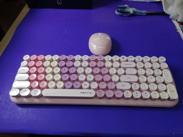 UBOTIE Wireless Keyboard and Mouse Set Pink Purple Retro Typewriter Style - WeBuyElectronic