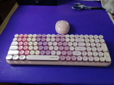 UBOTIE Wireless Keyboard and Mouse Set Pink Purple Retro Typewriter Style - WeBuyElectronic